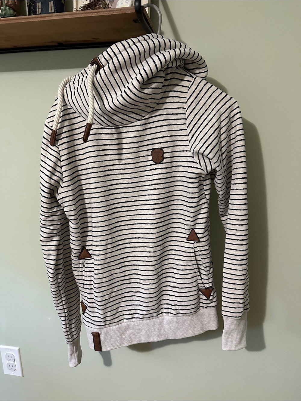 Naketano Cream and Black Striped Hoodie with Brown Accents